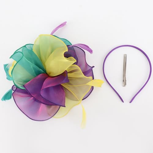 Image of DRESHOW Fascinators Hat Tea Party Headwear Ribbons Feathers on a Headband and a Clip for Women