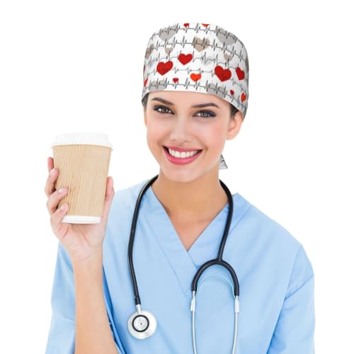 Image of Working Cap Scrub Cap with Sweatband Adjustable Unisex Women Tie Back Hat Nurse Surgical Caps