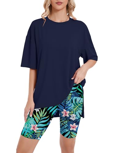Heymoments Womens Two Piece Sets Print Floral X-Large Oversized T-Shirt and Biker Shorts Pajama Set Soft Summer Pajamas Set Breathable Sleepwear Comfy Nightwear Womens Pjs Set