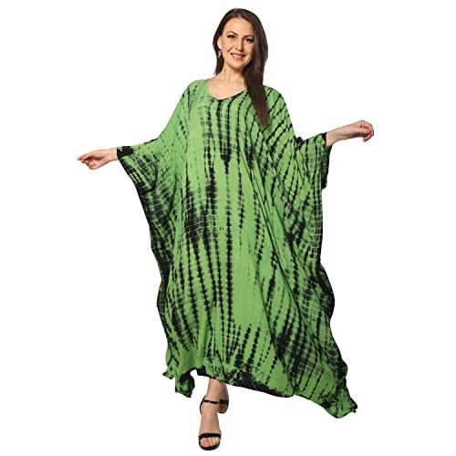 Anjaniya Kaftan Beach Maxi Dress Stripe Print Tie Dye Vneck Plus Size Bikini Bathing Suit Cover Ups Caftans For Women (Forest Green) #TOP24