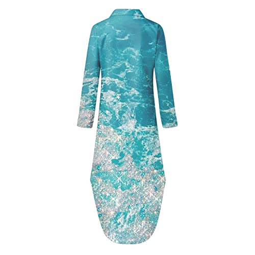 Cotecram Summer Dresses For Women 2023 Maxi Dresses Trendy Casual Long Sleeve Boho Button Down Shirt Dresses Beach Sun Dress For Women Plus Size Cover Up Sexy Loose Long Dress(04A Sky Blue,X-Large) #TOP4
