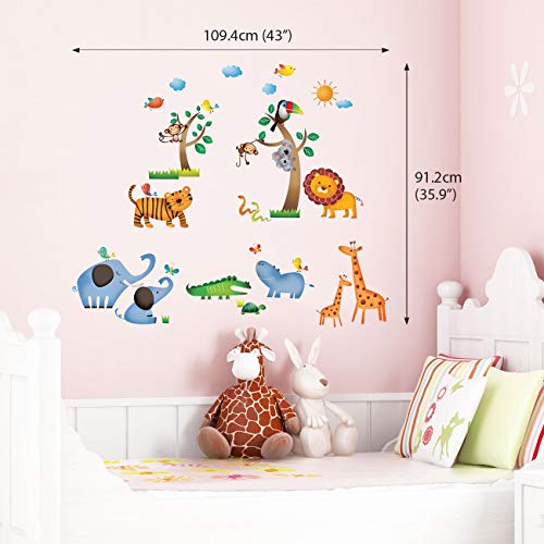 Decowall Dw-1206 Wild Jungle Animals Kids Wall Stickers Wall Decals Peel And Stick Removable Wall Stickers For Kids Nursery Bedroom Living Room D?Cor #TOP1