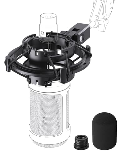AT2020 Microphone Shock Mount with Pop Filter, [Custom Built for AT2020 Mic] Anti-Vibration Suspension Shock Mount Holder Clip Compatible with Audio Technica at2020 line Kit