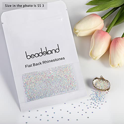 Image of Beadsland 2880pcs Flat Back Crystal Rhinestones Round Gems for Nail Art and Craft Glue Fix, Transparent AB,SS3,1.2-1.4mm
