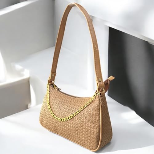 Image of DAISY STAR Woven Textured Shoulder Bag with Gold Chain Detail II Shoulder Handbag for Girl & Women II