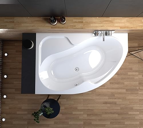 ECOLAM Eckbadewanne Badewanne Acrylwanne WELA + Ablaufgarnitur Füße Silikon (160x100 cm Links ohne Verkleidung)