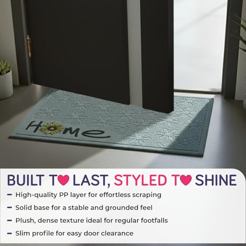 Image of HOKIPO PP Main Door Entrance Mat for Home, Non-Slip Rubber Backing Entry Door Mat, Large 45x75 cm, Sunflora -Light Grey (IN-1066-LGRY)
