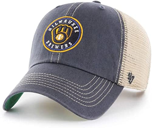 '47 MLB Trawler Mesh Clean Up Adjustable Hat, Adult One Size Fits All (Milwaukee Brewers Vintage Navy)