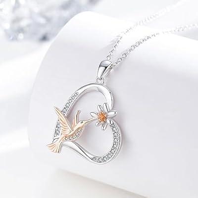 Sterling Silver Flower Bird Necklace - Animal Pendant Cross Bird Heart Flower Hummingbird Jewelry for Women