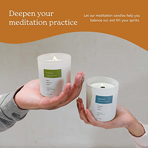 Mindful & Modern Natural Meditate Candle | White Sage And Lavender Hand-Poured Soy Wax Stress Relief | Aromatherapy Candle | Elegant Scented Home Fragrance | Clean, Even, Longer Burn | 8 Oz Glass Jar #TOP6