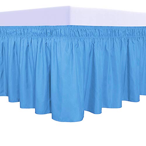 PureFit Wrap Around Ruffled Bed Skirt with Adjustable Elastic Belt - 14 Inch Drop Easy to Put On, Wrinkle Free Bedskirt Dust Ruffles, Bed Frame Cover for Twin,Twin XL and Full Size Beds, Light Blue