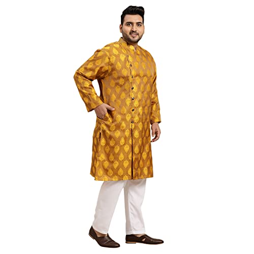 Sojanya PLUS (Since 1958) Men's Jacquard Silk Kurta & Off-White Churidar Pyjama Set3