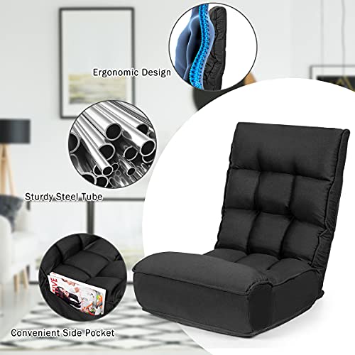 Dortala Foldable Floor Chair For Adults, Memory Foam Floor Gaming Chair W/ 5-Position Adjustable Head And Back Support, Indoor Floor Seat For Bedroom, Living Room, Gaming Room, Black #TOP6