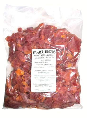 Papaya deshidratada sin azúcar añadida - 1kg - Marca Pelluz - ¡Delicioso y saludable!