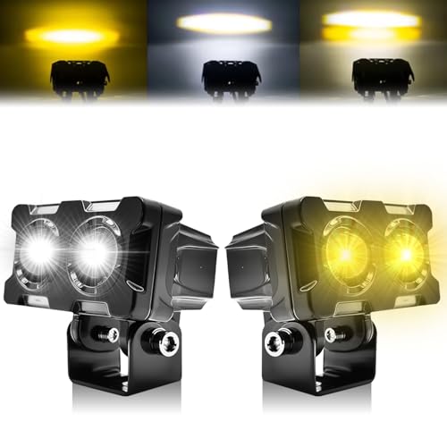 Image of OTO2EYE Super Bright LED Fog Light Lens Projector, Dual Colour White and Yellow, Triple Mode, For Motorbikes, Cars, Scooties, ATVs (White, Pack of 2)