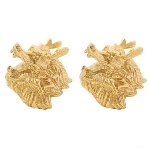 Niceminiwall Lot de 2 poignées d'armoire en laiton tête de dragon – Bouton de porte décoratif pour armoires, armoires et meubles – 3,5 x 3,6 cm, finition or antique, lot de 2 (A)