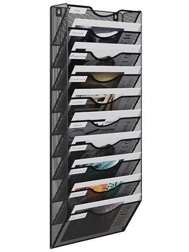 EasyPAG 10 Compartiments Métal Porte Revue Mural Porte Document Suspendu A4 Organisateur de Bureau à Suspendre Banette de Rangement Range Papier Corbeille a...