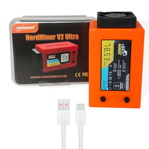 New NerdMiner V2 Ultra 78KH/S Bitcoin Solo Miner Low Power, WiFi,USB-C,T Display S3 with Fan, Lucky Crypto Miner for 3.125 BTC by ACMINE