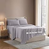 Picture of Nestl Bedding Extra Deep Pocket Sheets - Full Sized Deep Bed Sheet Set - Super Deep Pocket Sheets- 54 in x 75 in Deep Pocket Fitted Sheet Set 6pc - Light Grey Lavender.