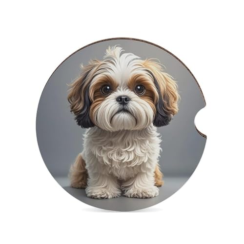 Portavasos para carro de madera 2 unidades diseño Shih Tzu miniatura 7