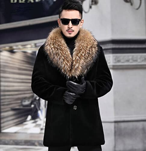 Image of Long Faux Fur Coat Outwear Black Winter Parka Overcoat for Men