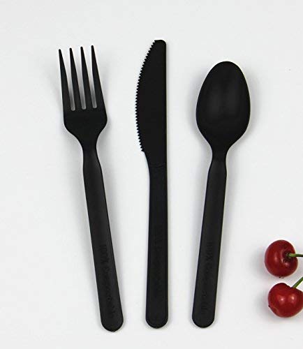 PacknWood 210CVPLK416N 6 in. Black CPLA 4-1 Cutlery Kit with Kraft Bag - 250 Piece