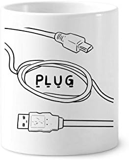 Data Wire USB Plug Line Hand-Drawing Toothbrush Pen Holder Mug Ceramic Stand Pencil Cup image 2