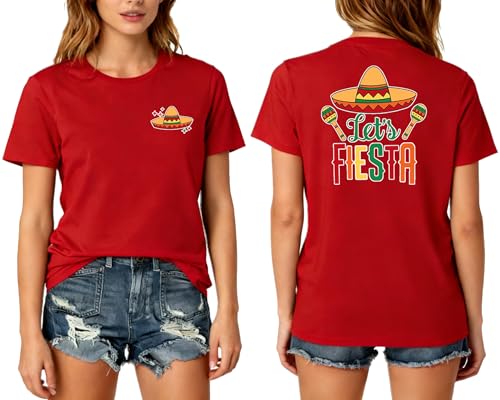 Women's Cinco De Mayo Shirt Mexican Fiesta Shirts Cinco De Mayo Graphic Short Sleeve Tops (Red2,S)