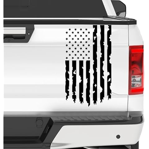 Aldera Graphics Distressed American USA US Flag Truck Tailgate Vinyl Decal Compatible with Most Pickup Trucks - Rear Graphic Car Decal Sticker (10" x 18", Black) Cover