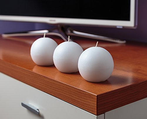 Set Of 3 Sphere Ball Candles 3" Unscented Handpoured For Weddings, Home Decoration, Church, Restaurant, Spa, Smokeless Cotton Wick - White #TOP2