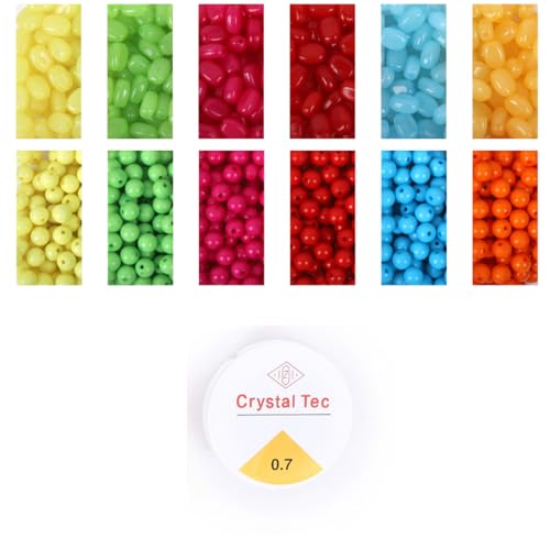 Image of ambitieux Bracelet Making Craft Kit 12 Types Of Colorful 400+ Pcs Of Plastic Beads With Elastic (Light Open Barfi Nd 8MM Oval K),Multicolor