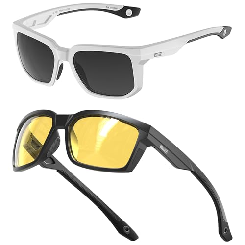 ATTCL Bundle HD Night Driving Glasses for Men: Anti Glare Yellow Tinted Night Vision Driving Glasses for Glare Reduction and Nighttime Driving:(2238B-White-Grey)+(2238-yeshi) - Main Image