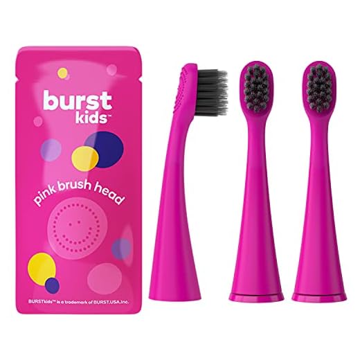 BURST Cabeças de escova de dentes elétrica de substituição para crianças BURSTkids Escova de dentes sônica pequena, macia, cerdas de carvão, sorriso mais saudável, pacote com 3, rosa
