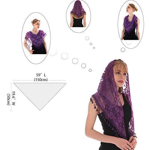 Lmverna Triangle Scarf With Fringe Fashion Mantilla Veils Catholic For Women (Purple) #TOP1