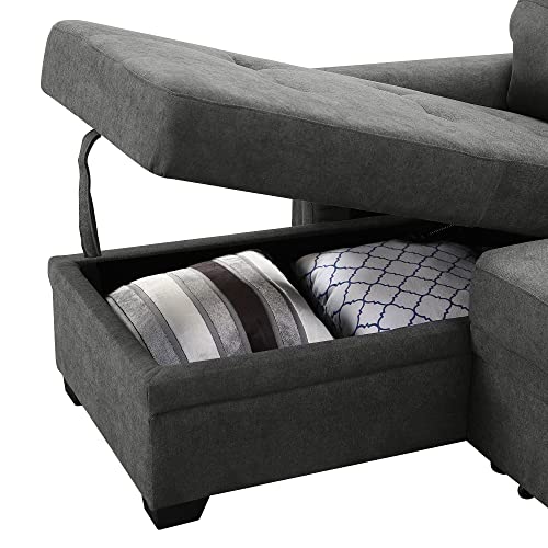 Lilola Home Woven Sleeper Sectional Sofa Chaise With Usb Charger And Tablet Pocket, Gray #TOP7