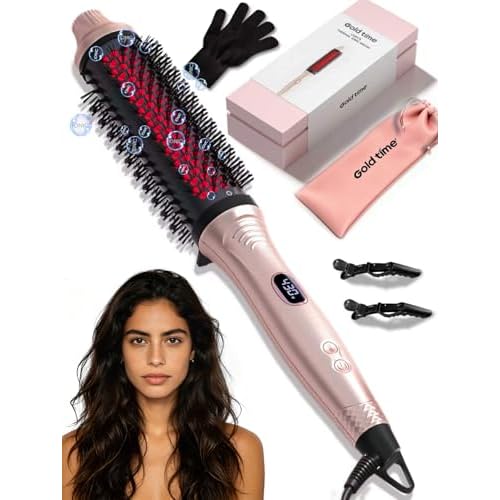 2-in-1 Infrared Thermal Brush 1.7”, Ionic Hair Straightener & Curler, 100M Negative Ions Anti-Frizz Hot Round Brush, 6 Heat Settings, Dual Voltage LED Display, Easy Styling for All Hair Type