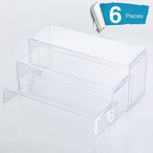 Goabroa Acrylic Display Risers, Clear Rectangle Stands Shelf for Display 6pcs
