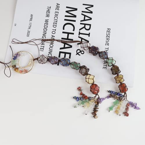 2 Pieces Of 7 Chakras Healing Crystals And Tree Of Life Wall Hanger Tumbled Gemstones Meditation Hanging Ornament Christmas Tree Memorial Hanging Pendant Xmas Gift(Style 1) #TOP2