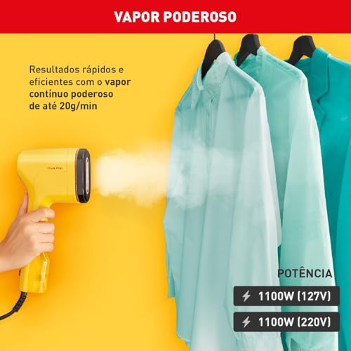 Vaporizador de Roupas Arno Pure Pop Amarelo, Higieniza e Desodoriza, 1100W, Aquece em 15s, Portátil,