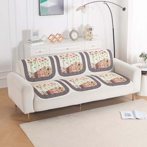 Image of HOKIPO HeavenHue Sofa Cover 3 Seater for Seat & Back, Floral Patchwork