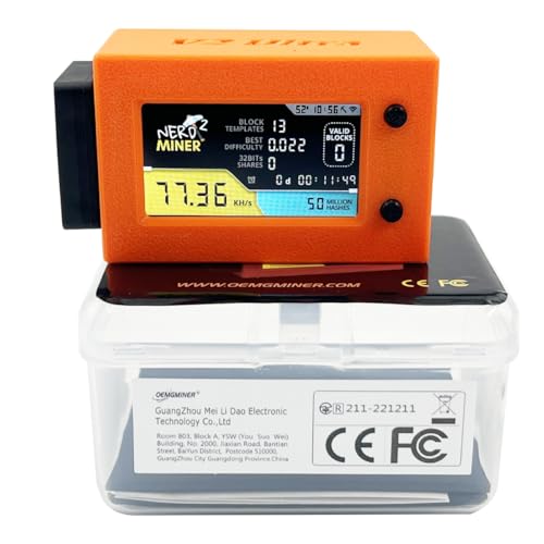 NerdMiner V2 Ultra 78KH/S T Display S3 Bitcoin Solo Lottery with Low Power Consumption WiFi Connection, and USB-C Power Crypto Nerdminer with Fan Lucky Miner Win 6.25 BTC (Orange)