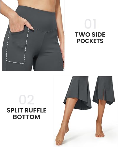 Image of G4Free Capri Pants for Women Stretch Yoga Dress Pants with Pockets Ruffle Bell Bottom Athletic Work Leggings