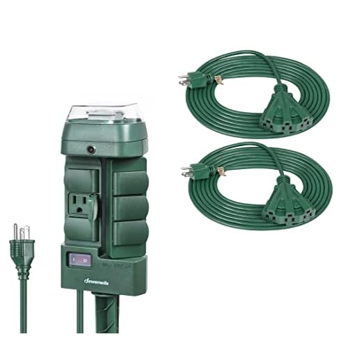 DEWENWILS Outdoor Mechanical Power Stake Timer, 15 FT Outdoor Extension Cord for Halloween Decorations,