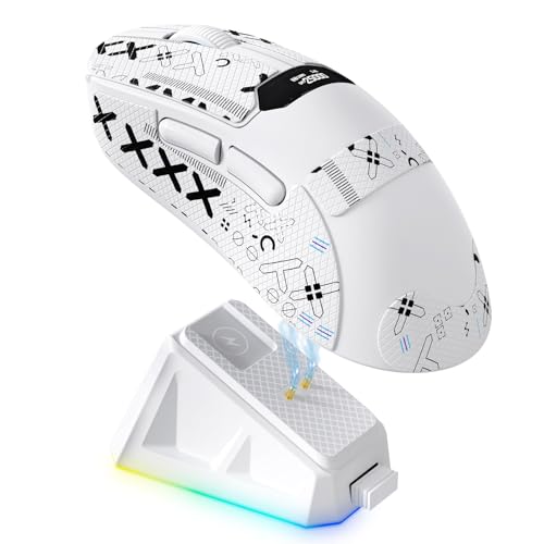 Image of A.JAZZ x Magic-Refiner R1 Gaming Mouse with Magnetic Charging Dock,PixArt PAW3311 Gaming Sensor, BT/2.4G Wireless/Wired Screen Display Mouse, 25000 DPI Mice for Office/Gamer (B-White)