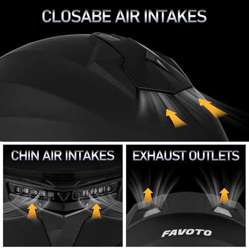 Image of Favoto Full Face Motorcycle Helmet DOT with Dual Visors | DOT Approved dual visor clear tinted, anti-fog, ABS shell for men women adult, street & off-road, matte black, size L 59-60cm