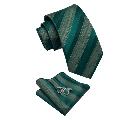 Image of Striped Plaid Ties for Men Silk Formal Necktie Set | 3.15 inch(8cm) Woven Jacquard Mens Ties with Necktie Pocket Square Cufflink Tie Clip Lapel Pin for Wedding Business Party