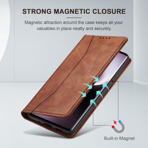 Image of Jasonyu Case for Honor Magic 7 Lite 5G Leather Wallet Flip Cover with Card Holder,Kickstand, Magnetic Closure,TPU Shockproof Phone Case (Brown)