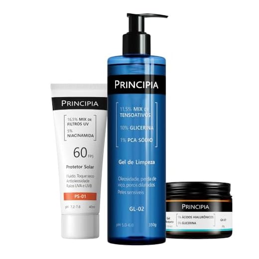 Principia Kit Rotina Essencial Gel hidratante GH-01 + Protetor Solar PS-01 FPS60 + Gel de Limpeza GL-02