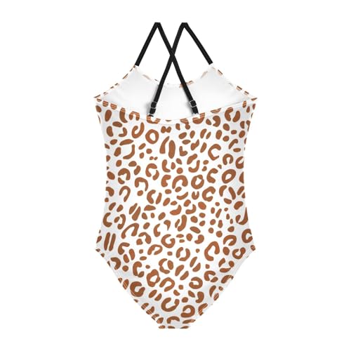 Leopard Brown Beige Spots Girls One Piece Swimsuit Beach Swimwear 208617862