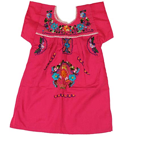 Girls Assorted Colors Peasant Embroidered Mexican Dress